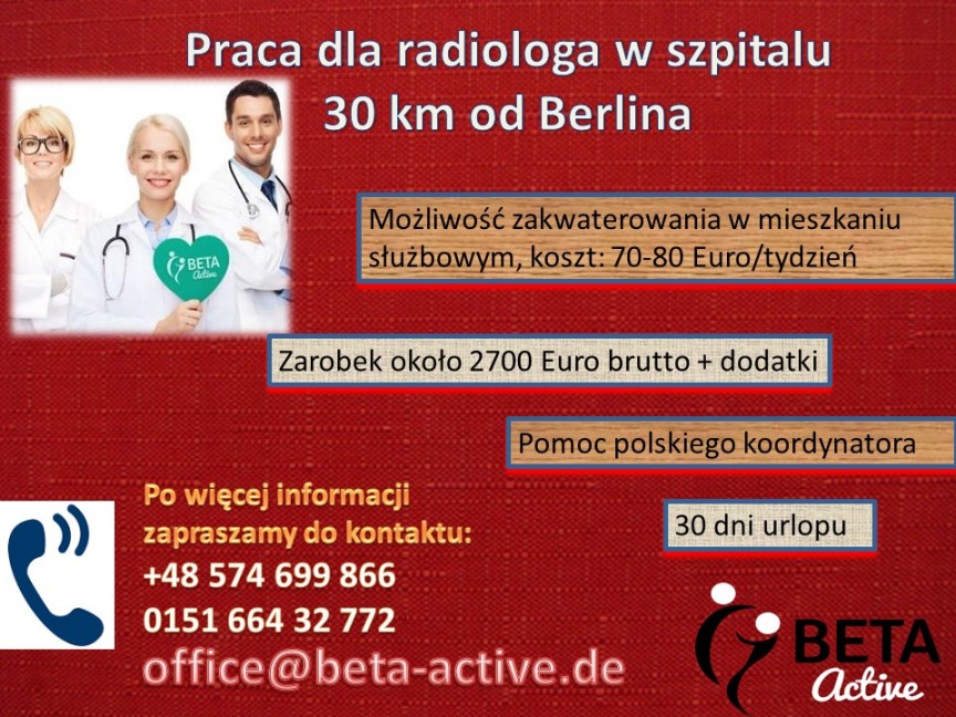 Radiolog – praca w szpitalu, 30 km od Berlina
