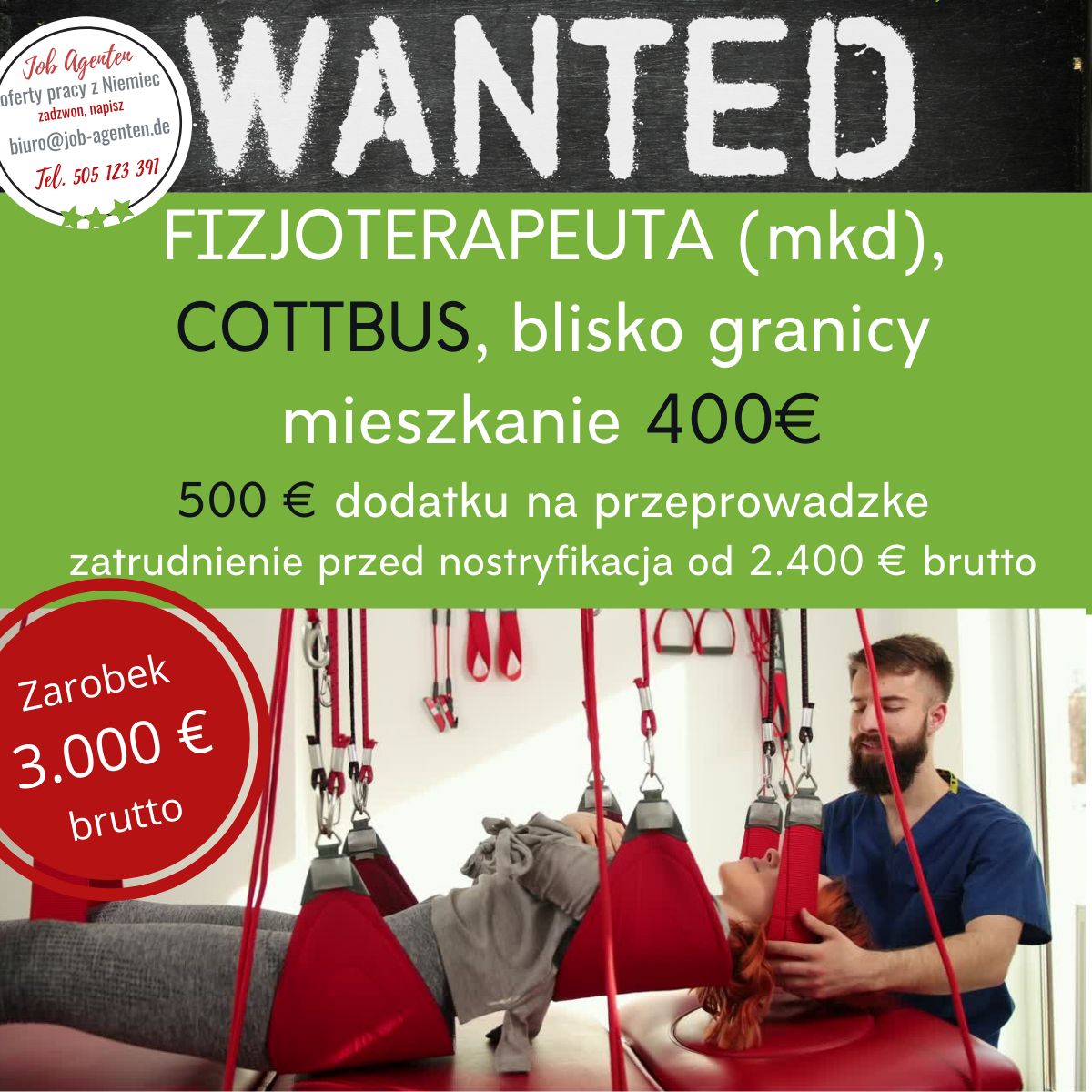 FIZJOTERAPEUTA (mkd),zatrudnienie przed nostryfikacją w Cottbus 