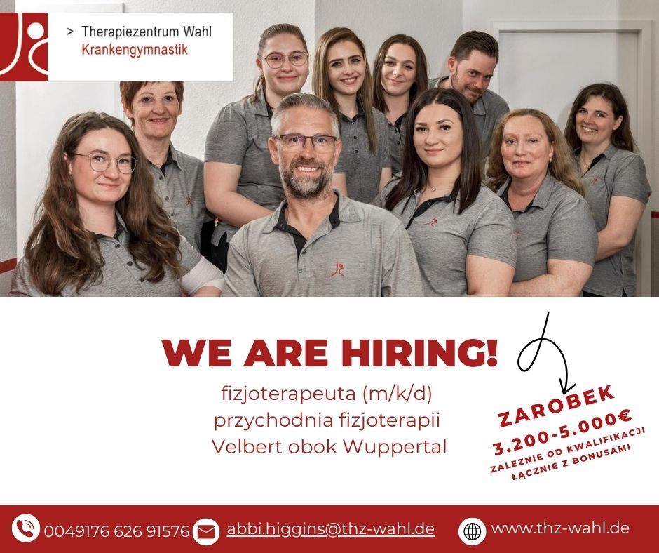 Przychodnia fizjoterapii Velbert obok Wuppertal szuka fizjoterapeuty